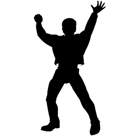 Black silhouette of disco boy hands up poseのイラスト素材