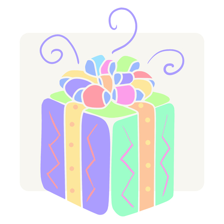 Cute children present box with bright color decoration and gentle curlsの写真素材