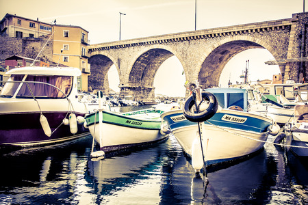 Fishing harbor of Vallon des Auffes in Marseille in Mediterranean seaのeditorial素材