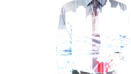 Abtract business concept / A businessman mixed with cityscapeの写真素材