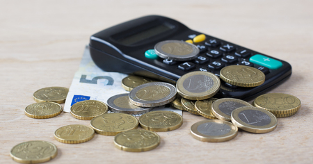 Calculator and euros money isolatedの写真素材