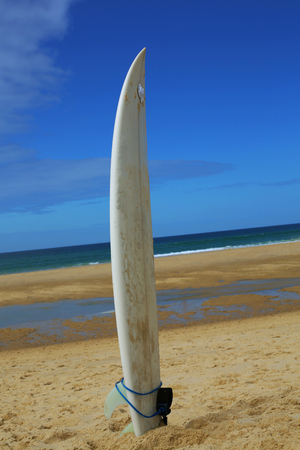 Surfboard in the sandの写真素材