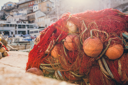 Net fishing close up and sun flareの写真素材