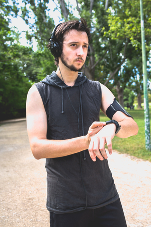 Runner look his watchの写真素材