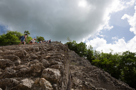 Nohoch Mul pyramid in Coba, ruins of ancient Mayan city in Yucatan, Mexicoの写真素材