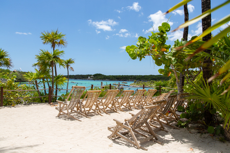 Beach with relax on Xel-Ha lagoon reserve in Mexicoの写真素材