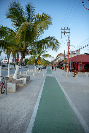 Tulum / Mexico City - 05 05 2018: Tourists in Tulum town street in Mexico Riviera Mayaのeditorial素材
