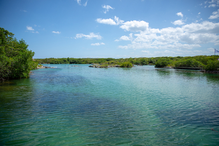 Xel-Ha lagoon reserve in Mexico Yucatan tourists parkの写真素材