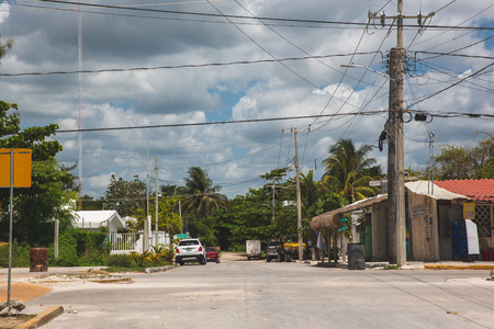 Puerto Morelos, Mexico City: 05-08-2018: Typical Caribbean Street in Mexicoのeditorial素材