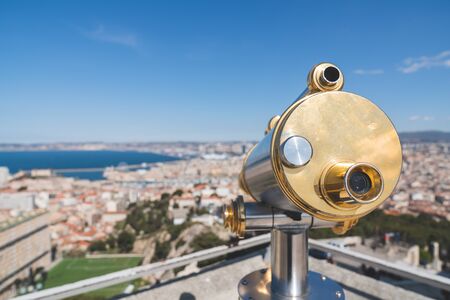 Beautiful panorama of Marseille city and bay Basilica Notre Dame de la Gardeの写真素材