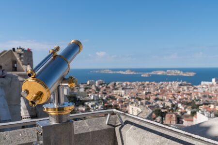 Beautiful panorama of Marseille city and bay Basilica Notre Dame de la Garde