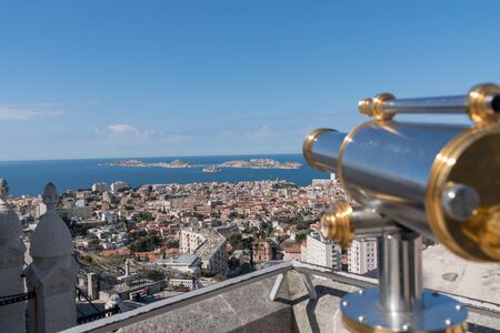 Beautiful panorama of Marseille city and bay Basilica Notre Dame de la Gardeの写真素材