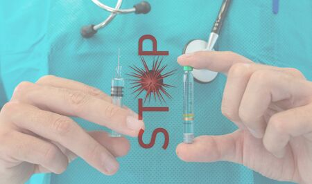 Vaccine to stop the virus. Coronavirus 2019-nCoV. Corona virus epidemic, close-up syringe with the...