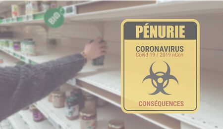 Shortage food in supermarket consequences of Coronavirus Covid-19 epidemic virus - French...