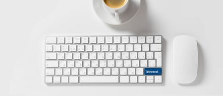 Work from home, covid-19 outbreak banner concept - solution.safety and healthの写真素材
