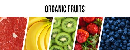 Fresh organic fruits collage, bannerの写真素材