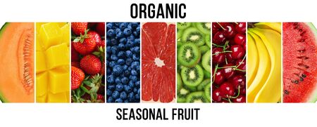 Fresh organic fruits collage, bannerの写真素材
