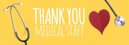 Thank You Medical Staff message with stethoscope and red heartsの写真素材