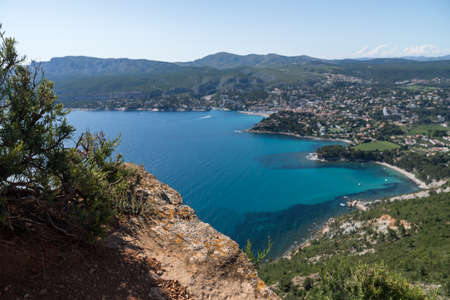Cap Canaille and the famous crest road named Route des CrÃªtes with an amazing point of view of Calanques national Parkの写真素材