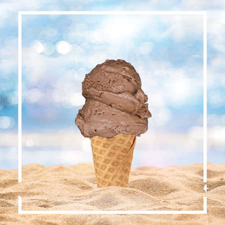 Ice-cream cone isolated on tropical beach background - Stock Illustrationの写真素材