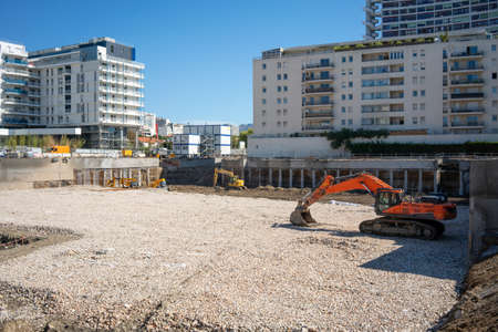 Large construction site in the city with excavatorのeditorial素材