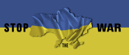 Ukraine, War in Ukraine Illustrated with Country Flag and Titles - Banner Design with copy spaceの写真素材