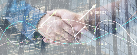 Business partnership and collaboration. Businessmen handshaking for success deal and investment to achieve growth profit in financial, stock market and business strategy solution aの写真素材