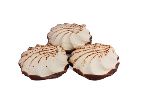 Marshmallows and chocolate pattern. Isolated on white backgroundの写真素材