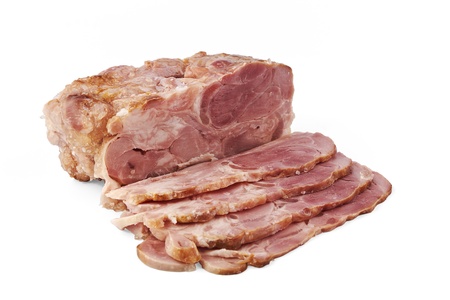 Sliced ham isolated on white background. の写真素材