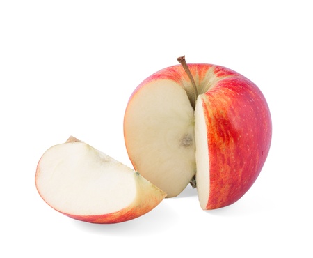Cuts red apple on a white backgroundの写真素材