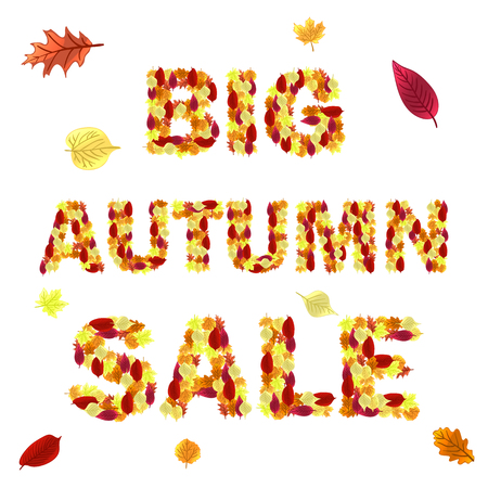 Big Autumn sale. Fall sale design banner. Can be used for flyers, banners or posters. Vector illustration with colorful autumn leavesのイラスト素材