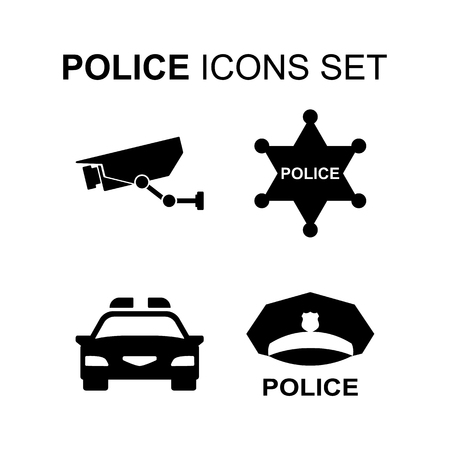 Police icons set. Silhouette flat design vector illustrationのイラスト素材