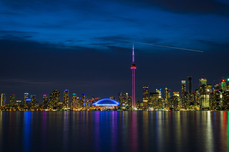 toronto skyline at night, view, canada, city, cn tower,ontario, scene, reflectionの写真素材
