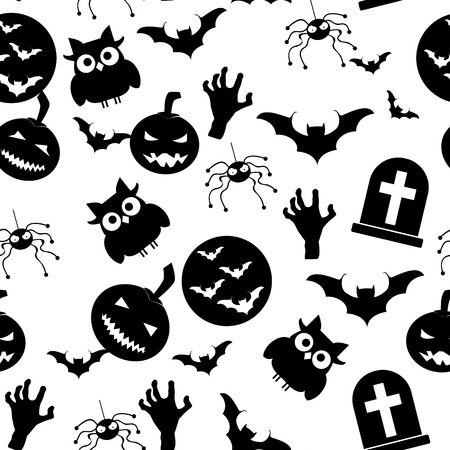 Halloween seamless pattern.  Different icons set. Silhouette vector backgroundのイラスト素材