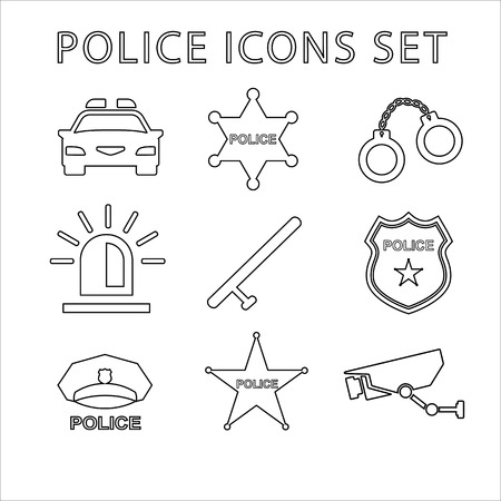 Police outline icons set on the white background. Vector designのイラスト素材