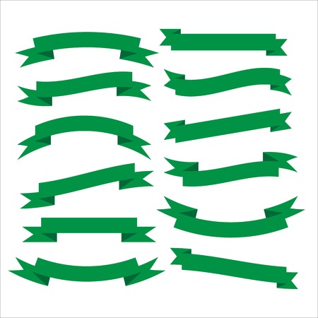 Set of beautiful festive green ribbons. Elements for your design vector illustrationのイラスト素材