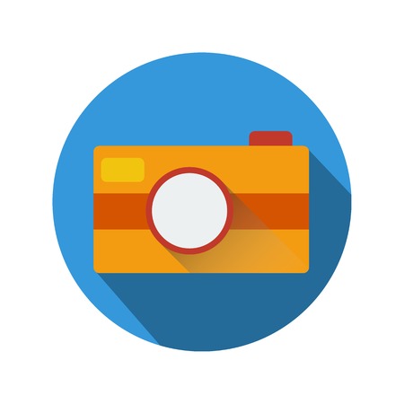 Camera icon with long shadow. Silhouette flat design vector illustrationのイラスト素材