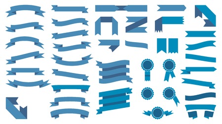 Set of beautiful festive colored blue ribbons. Elements for your design vector illustrationのイラスト素材