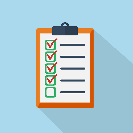 Checklist icon with long shadow. Flat design. Vector Illustrationのイラスト素材