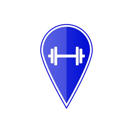 Blue map pointer with dumbbell on the white background. Vector designのイラスト素材