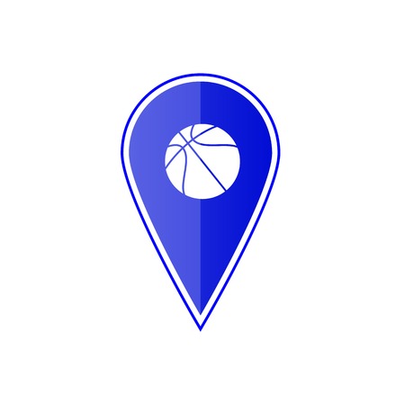 Blue map pointer with basketball on the white background. Vector designのイラスト素材