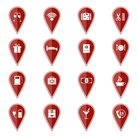 Set of red map pointers with sport icons on the white background. Vector designのイラスト素材