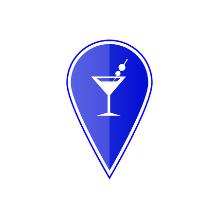 Blue map pointer with cocktail location on the white background. Vector designのイラスト素材