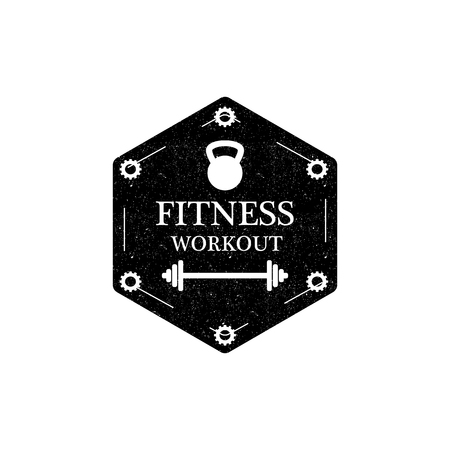 Fitness workout logo or badge in vintage style on the white background. Vector designの写真素材