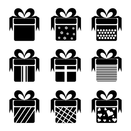 Black gift box icons on white background. Vector designのイラスト素材