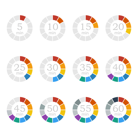 Set of timers.Colored flat icons. Full rotation arrow. Vector designのイラスト素材