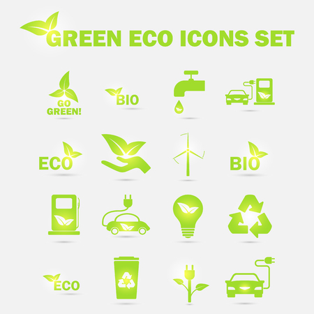 Vector green eco icons set. Recycling and environmental protection.のイラスト素材