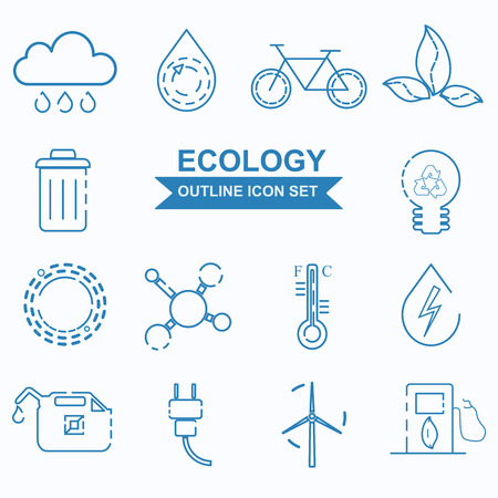Ecology outline icon set. Ecology organic product sign. Vector designのイラスト素材