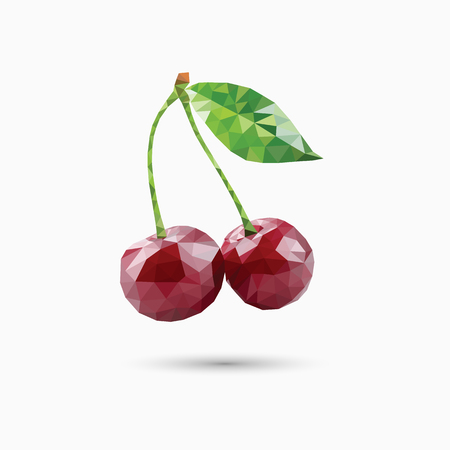 Cherries in polygonal style isolated in white background. Vector illustrationのイラスト素材