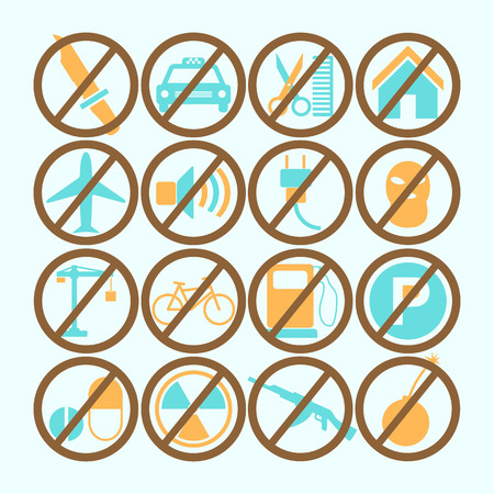 Set Of Colored Forbidden Signs On White Background.Vector Designのイラスト素材